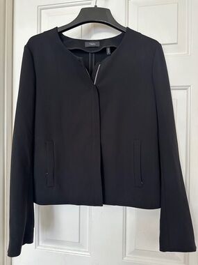 Theory Black Blazer Womens Sculpted Jacket Knit Zip Up Blazer 12 Corpcore Biker